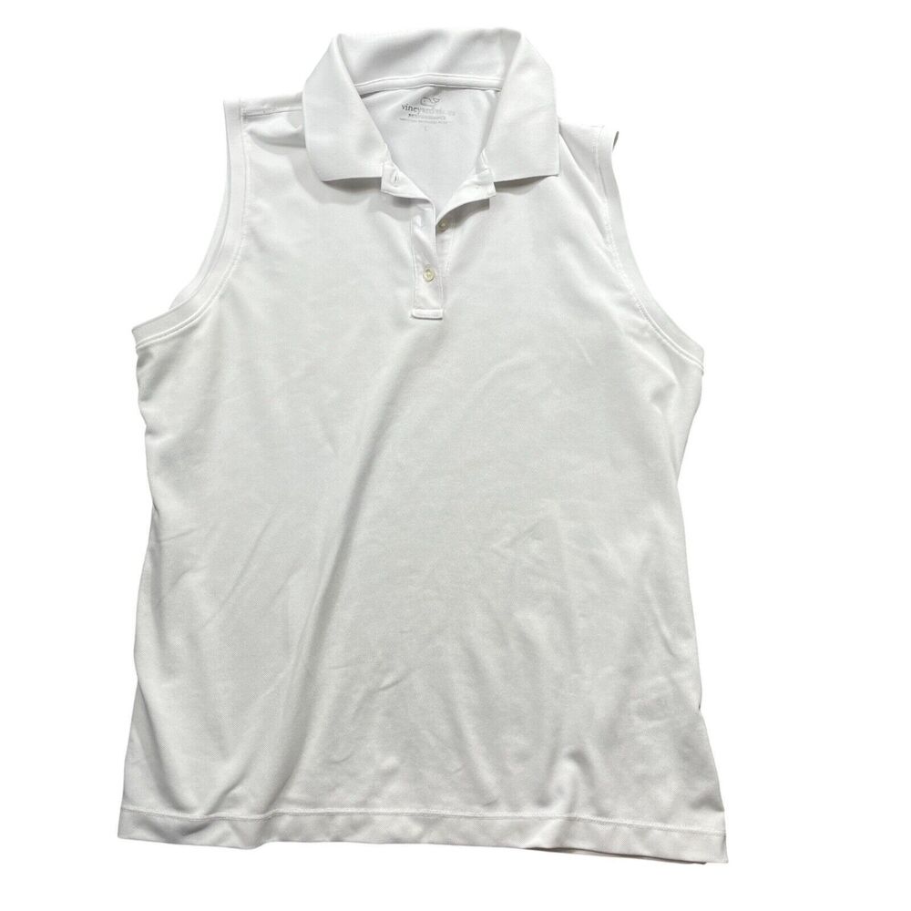 Vineyard Vines Large Polo‎ Sleeveless White 1/4 Button Performance